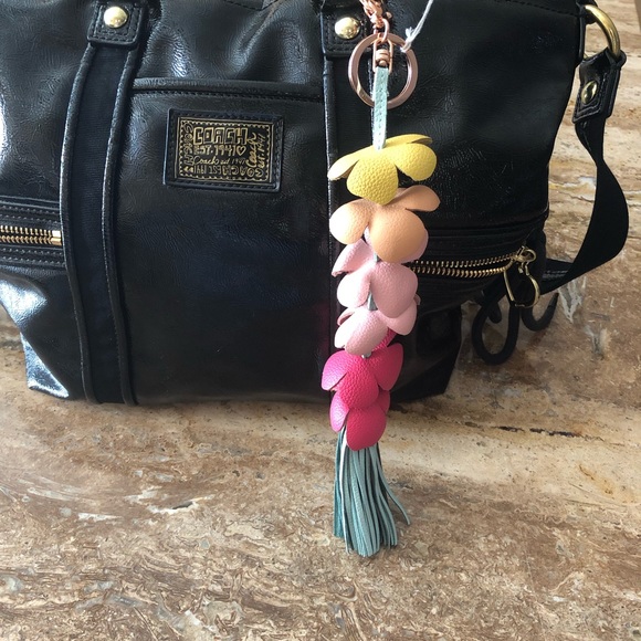 Anthropologie Blooming keychain bag charm leather NWT - Picture 2 of 8